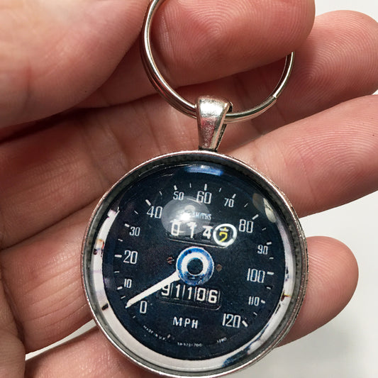 Vintage MG 120 MPH Speedometer Gauge 1.2" Diameter Keychain