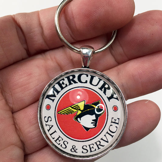 Vintage Mercury Merc Man Sales and Service Sign 1.2" Diameter Keychain