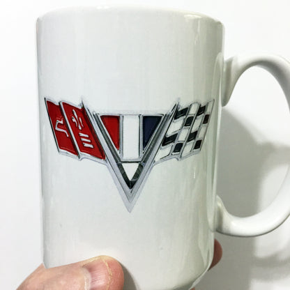 Vintage Camaro Z28 Chrome Emblem Badge Racing Flags LARGE 15 oz. Ceramic Mug