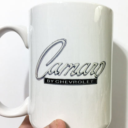 Vintage Camaro Chrome Emblem Badge Racing Flags LARGE 15 oz. Ceramic Mug