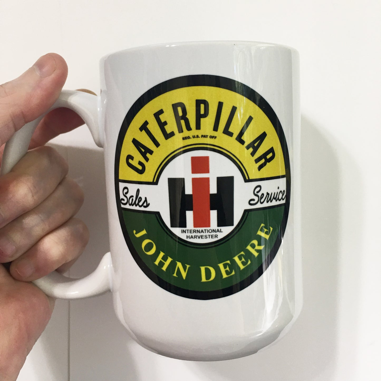 John Deere Caterpillar International Sales and Service Emblem and Logo Large 15 oz. Mug
