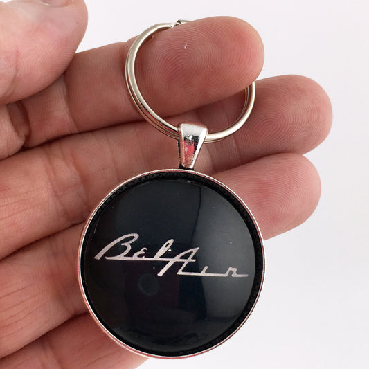 Vintage Chevy Bel Air Chrome Glove Box Fender Emblem 1.2" Keychain