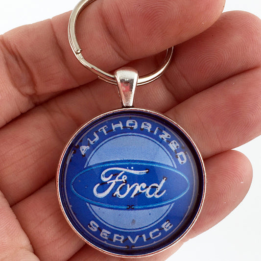 Vintage Ford Authorized Service "Neon" Sign 1.2" Diameter Keychain