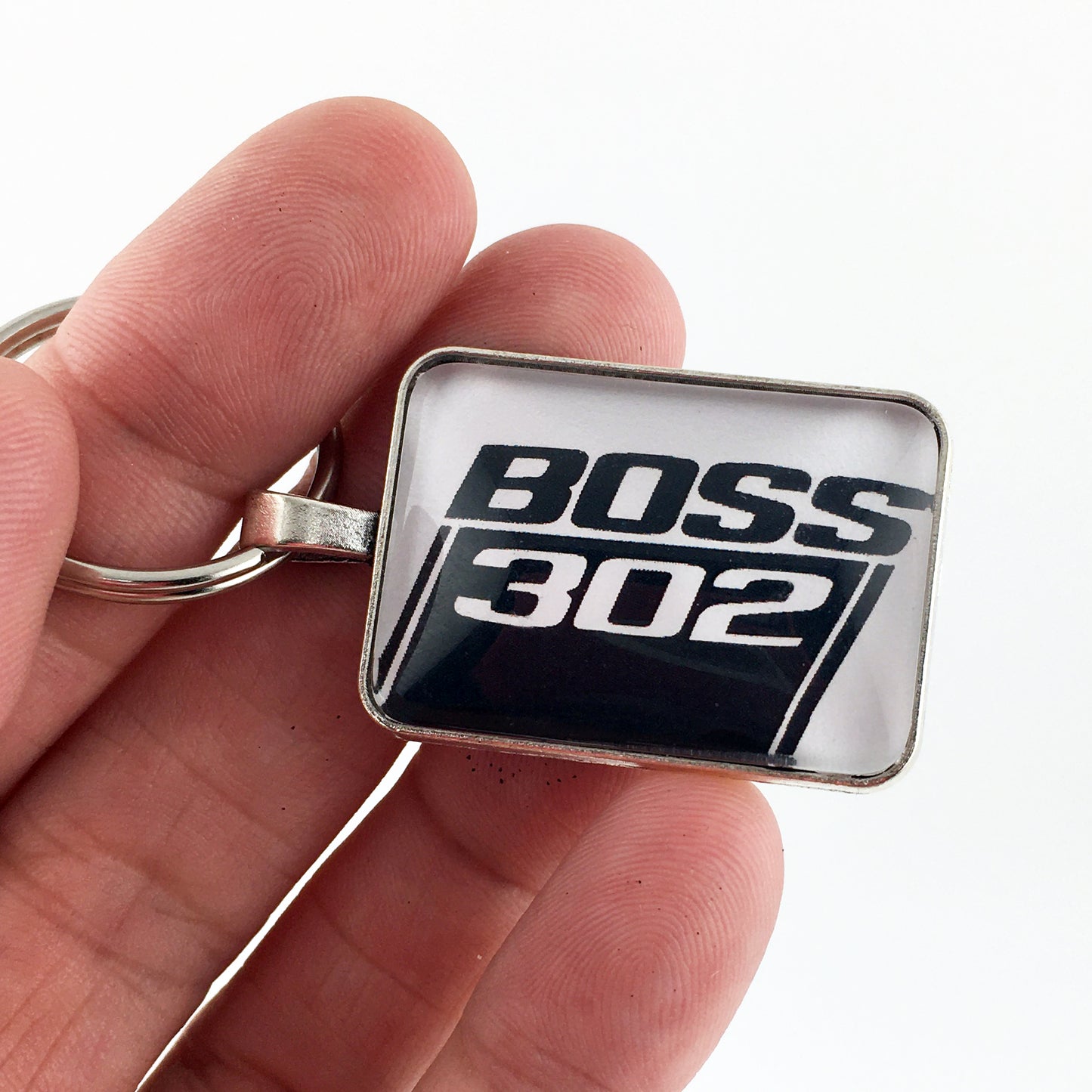 Ford Mustang Boss 302 White 1" x 1.25" Keychain