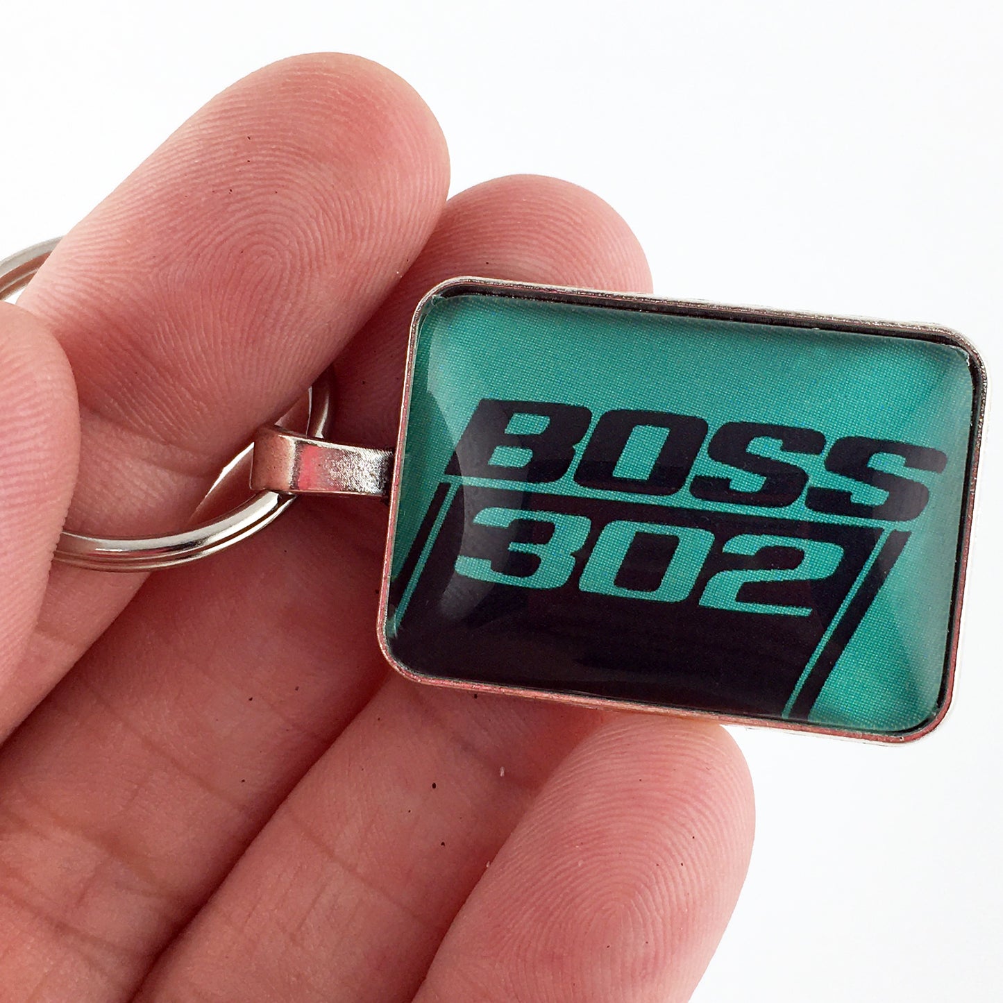 Ford Mustang Boss 302 Teal 1" x 1.25" Keychain