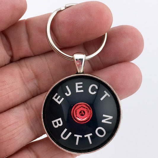 Red Eject Car Button 1.2" Diameter Keychain