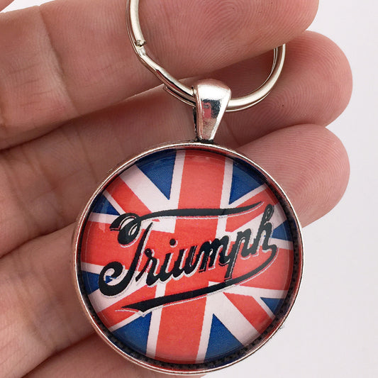 Vintage Triumph Motorcycle Sign Union Jack Flag 1.2" Diameter Keychain