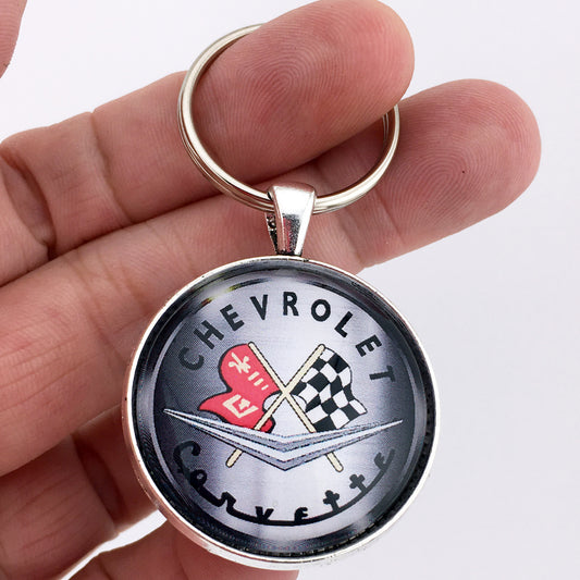 Vintage 1950's Chevrolet Corvette C1 Racing Flag Emblem Badge Logo 1.2" Keychain