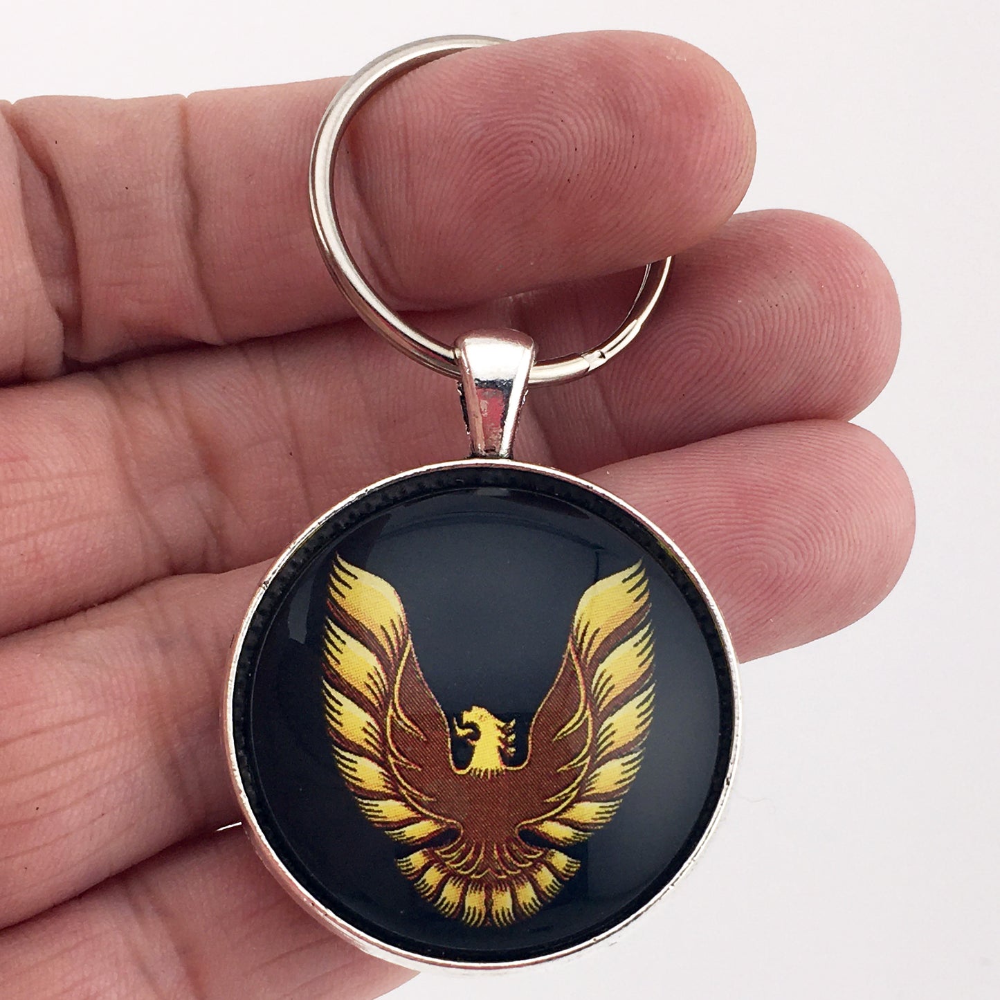 Vintage 2nd Gen Firebird Gold and Brown Hood Decal 1.2" Diameter Keychain