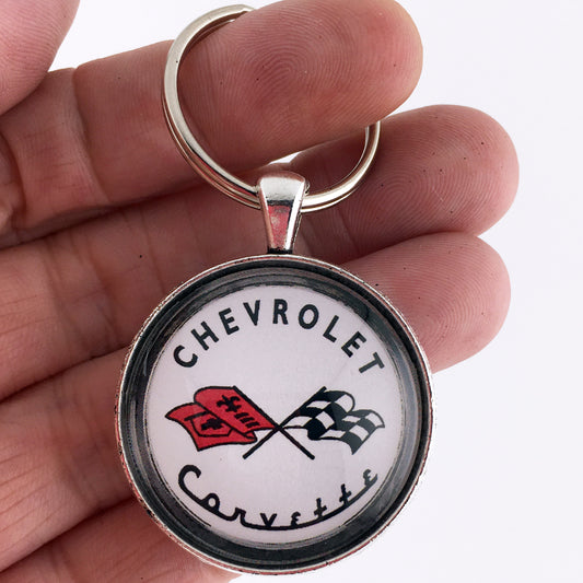 Vintage 1950's Chevrolet Corvette C1 Racing Flag Emblem Badge Logo 1.2" Keychain