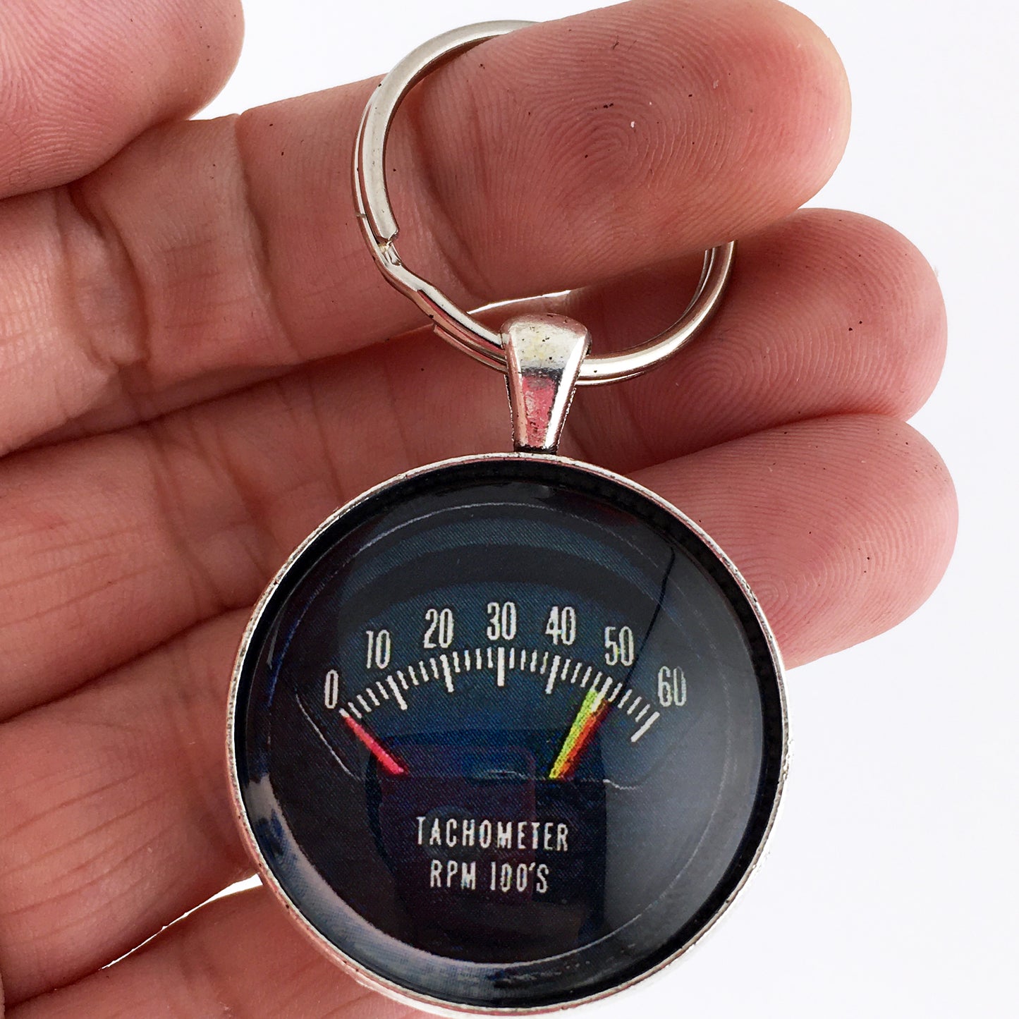 Vintage Chevy 60 RPM Gauge Kneeknocker 1.2" Diameter Keychain