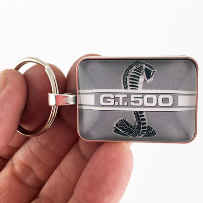 Ford Mustang Silver GT 500 Rocker Emblem Decal 1 x 1.25 Keychain