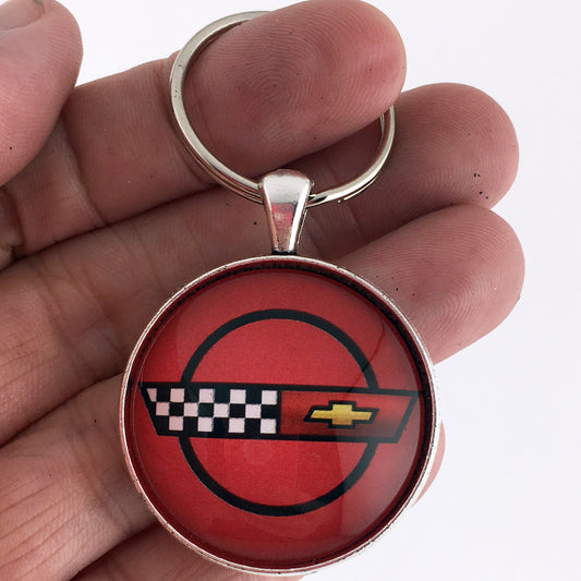 Vintage 1984-1996  Chevrolet Corvette C4 Red Emblem  1.2" Keychain