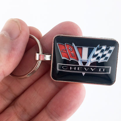 Vintage Chevy II chrome Badge Emblem 1 x 1.25" Diameter Keychain