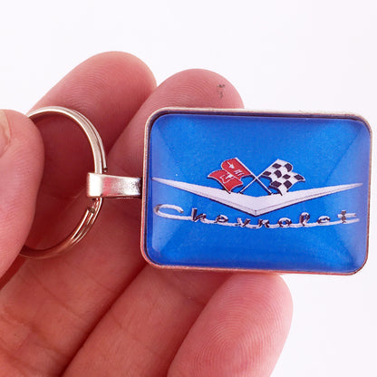 Vintage Chevrolet Blue Chrome Bel Air Trunk Emblem 1" x 1.25" Keychain