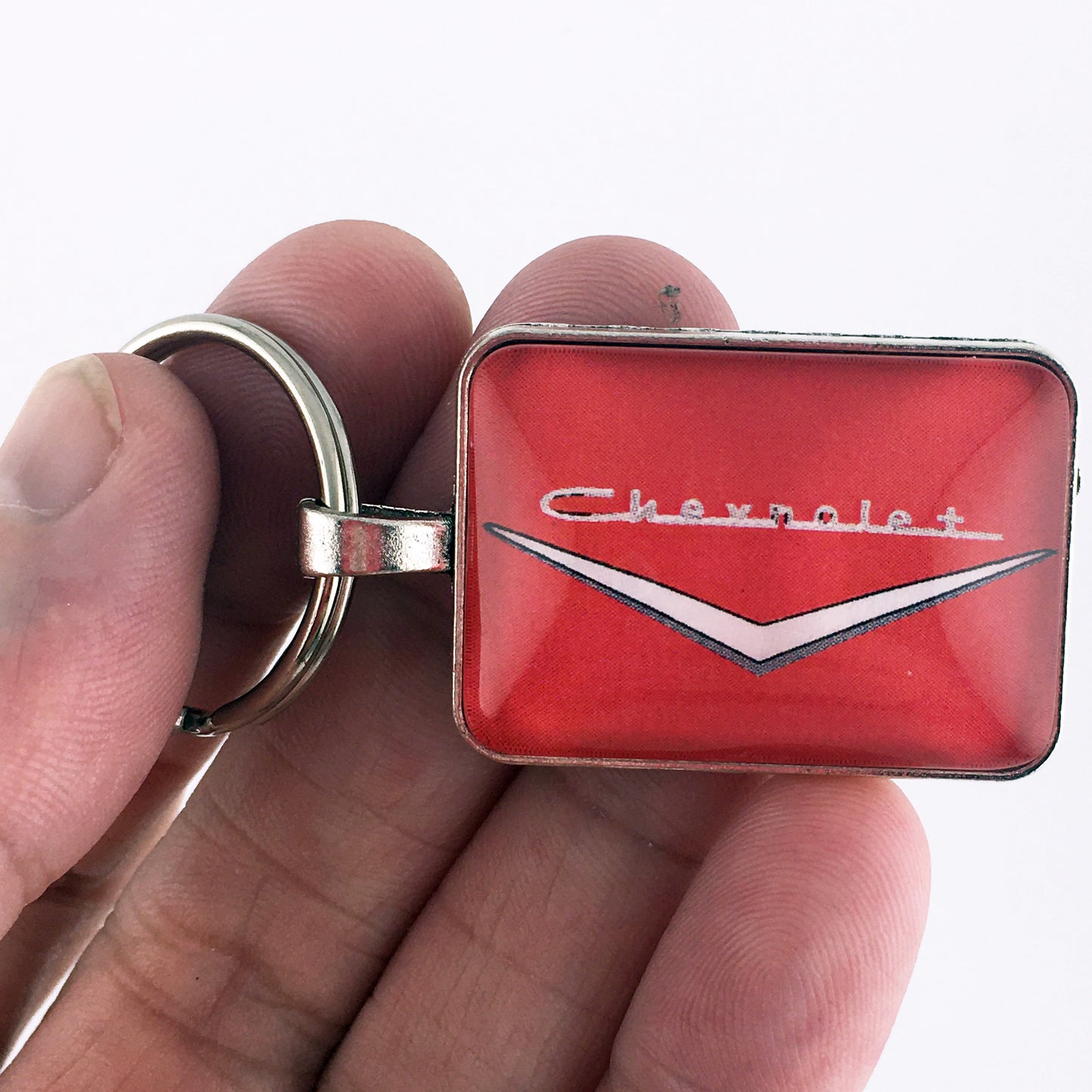 Vintage Chevrolet Red Chrome Bel Air Trunk Emblem 1" x 1.25" Keychain