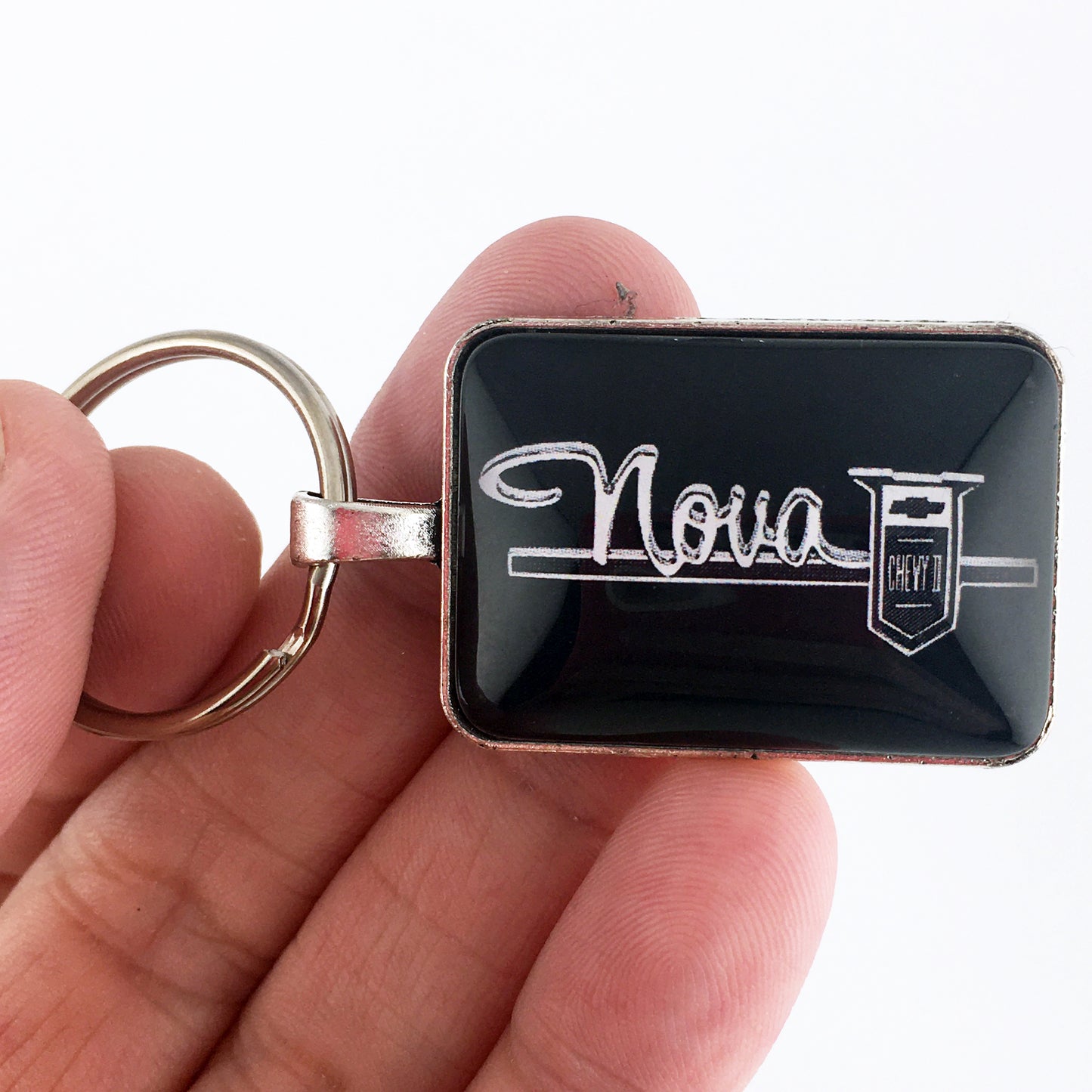 Vintage Chevy Nova II chrome Badge Emblem 1 x 1.25" Diameter Keychain