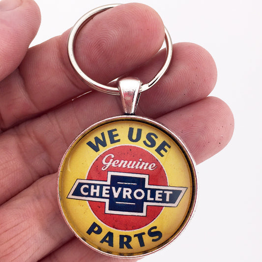 Vintage We Used Genuine Chevrolet Parts Sign 1.2" Diameter Keychain