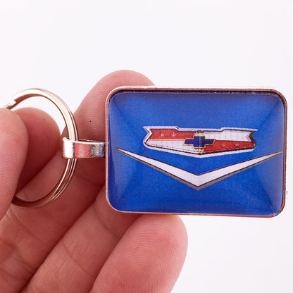 Vintage Chevrolet Blue Chrome Bel Air Emblem 1" x 1.25" Keychain