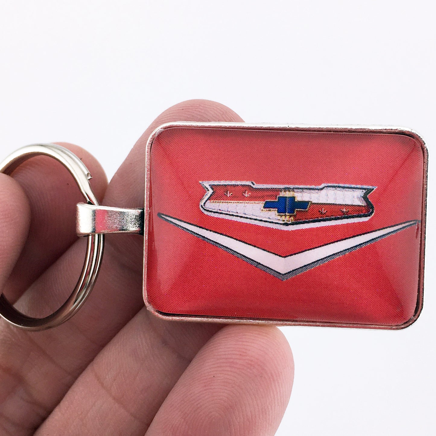 Vintage Chevrolet Red Chrome Bel Air Emblem 1" x 1.25" Keychain