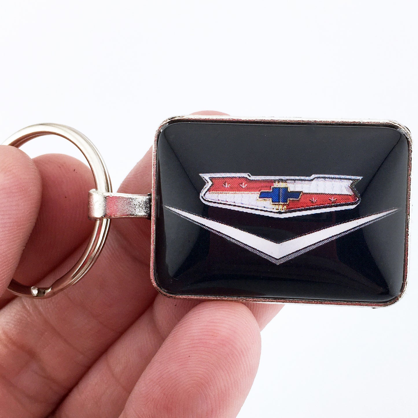 Vintage Chevrolet Black Chrome Bel Air Emblem 1" x 1.25" Keychain