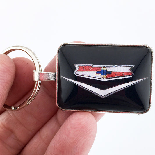 Vintage Chevrolet Black Chrome Bel Air Emblem 1" x 1.25" Keychain