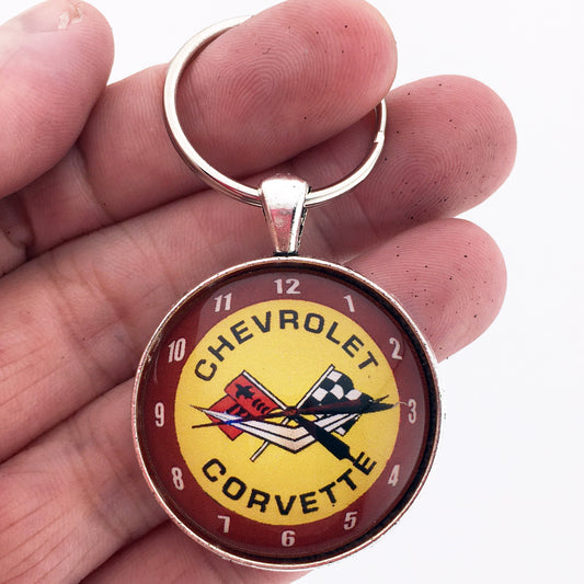 Vintage 1950's Chevrolet Corvette C1 "Clock" Racing Flag Emblem Badge Logo 1.2" Keychain