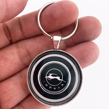 Vintage Chevy Impala Horn Button Chrome Emblem Badge 1.2" Keychain
