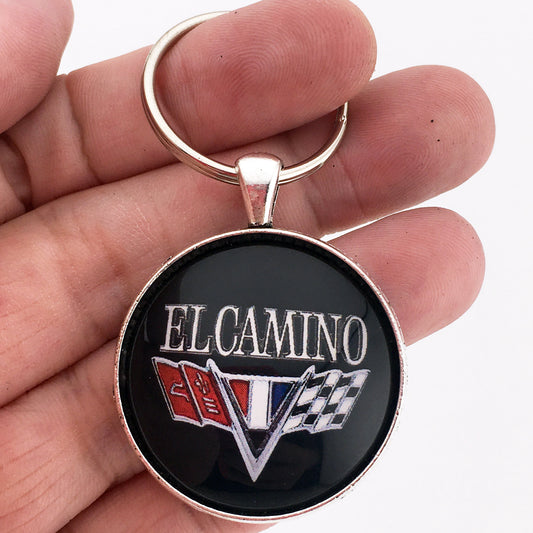 Vintage Chevrolet El Camino V Flags Chrome Emblem Badge Logo 1.2" Keychain