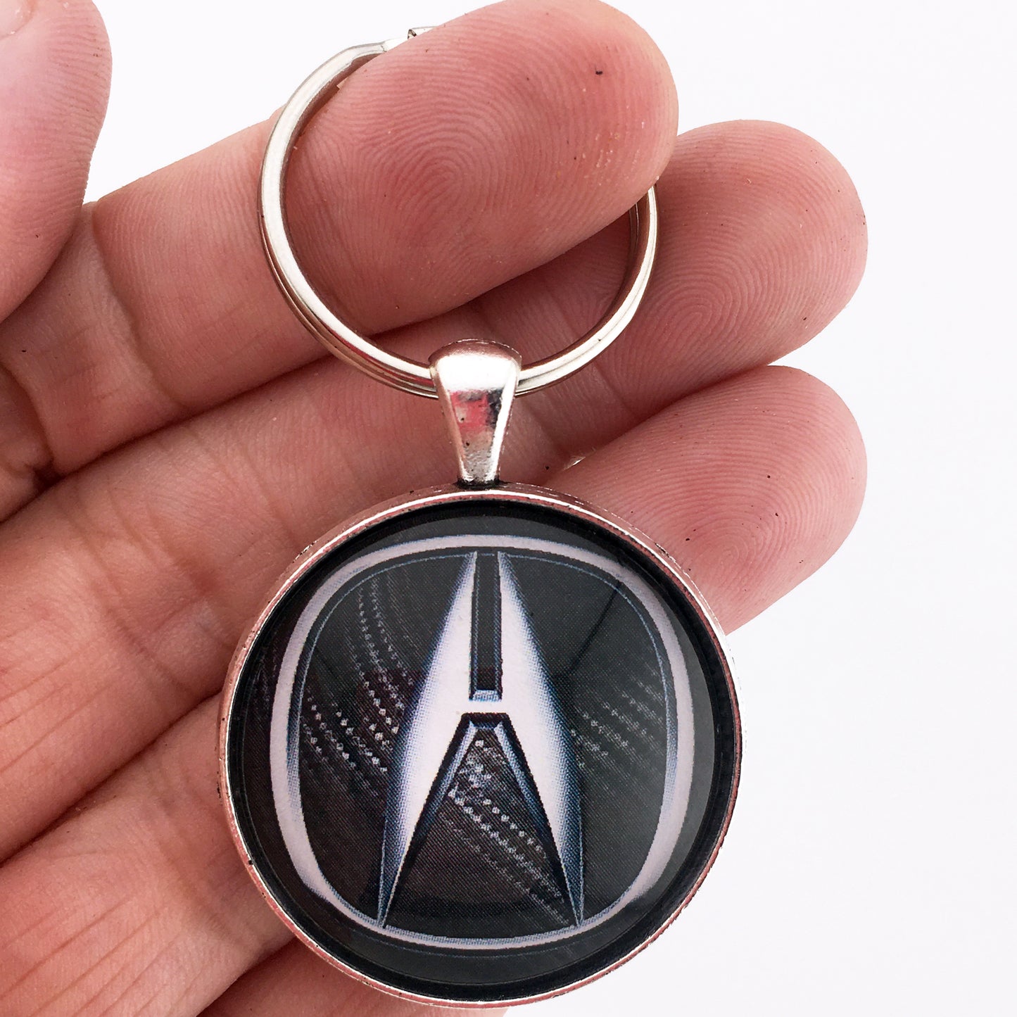 Acura Carbon Fiber Chrome Emblem Badge 1.2" Diameter Keychain