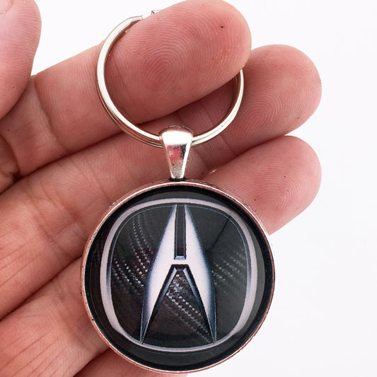 Acura Carbon Fiber Chrome Emblem Badge 1.2" Diameter Keychain