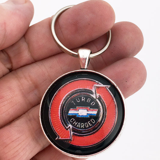 Vintage Chevrolet Turbo Corvair Chrome Emblem Badge Logo 1.2" Keychain