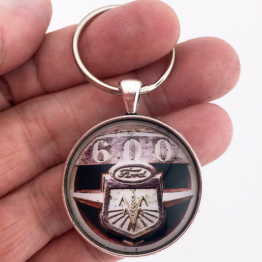 Vintage Ford 600 Tractor Grille Emblem Logo  1.2" Diameter Keychain