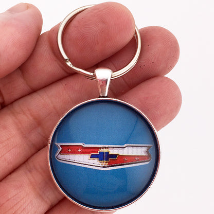 Vintage Chevrolet Chrome Blue Bel Air Emblem 1.2" Keychain