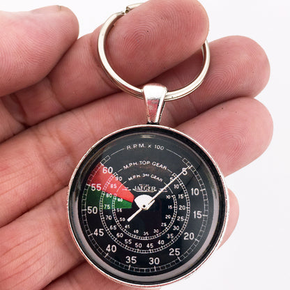 Vintage MG RPM Tachometer Gauge 1.2" Diameter Keychain