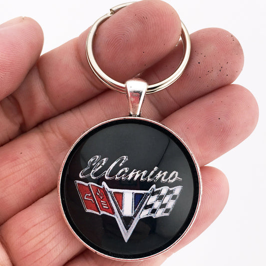 Vintage Chevrolet El Camino V Flags Chrome Emblem Badge Logo 1.2" Keychain