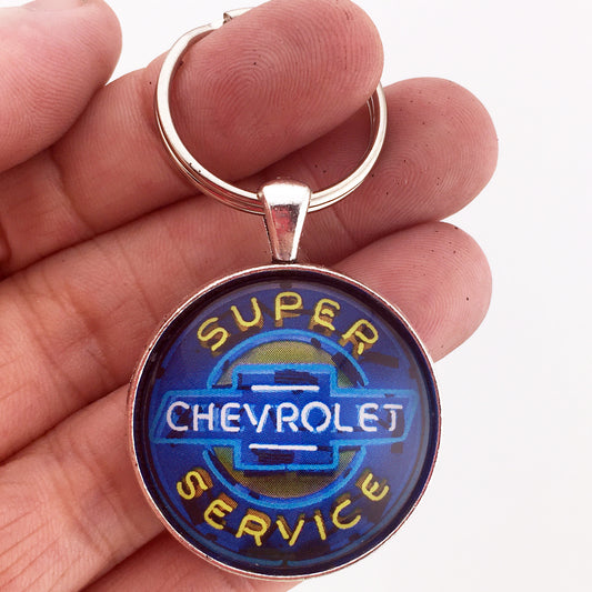 Vintage Super Chevrolet Service Neon Sign 1.2" Diameter Keychain
