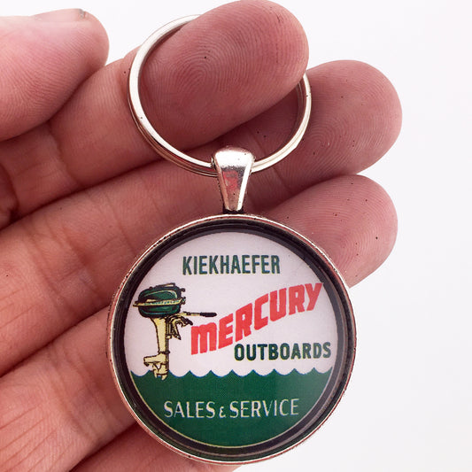 Vintage Mercury Outboard Motors Sales and Service Sign 1.2" Diameter Keychain