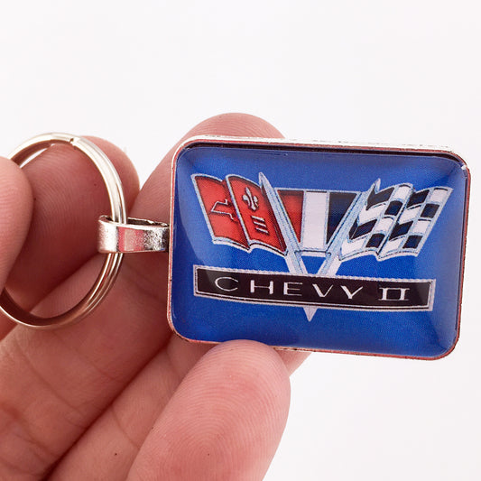 Vintage Chevy II chrome Badge Emblem 1 x 1.25" Diameter Keychain