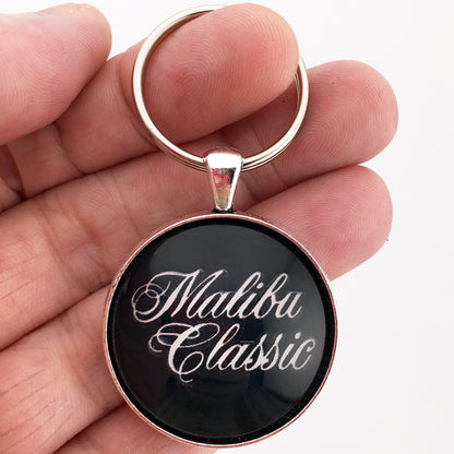 Vintage Malibu Classic Chrome Badge Emblem 1.2" Diameter Keychain