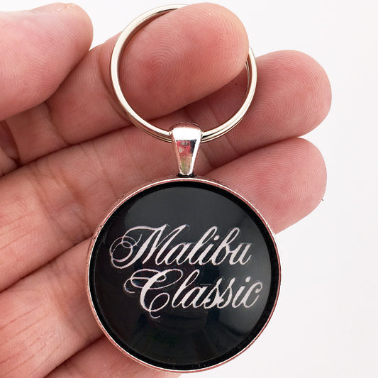 Vintage Malibu Classic Chrome Badge Emblem 1.2" Diameter Keychain