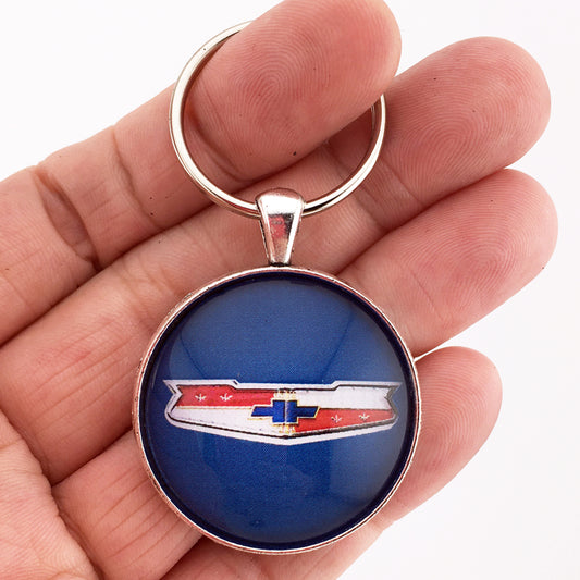 Vintage Chevrolet Blue Chrome Bel Air Emblem 1.2" Keychain