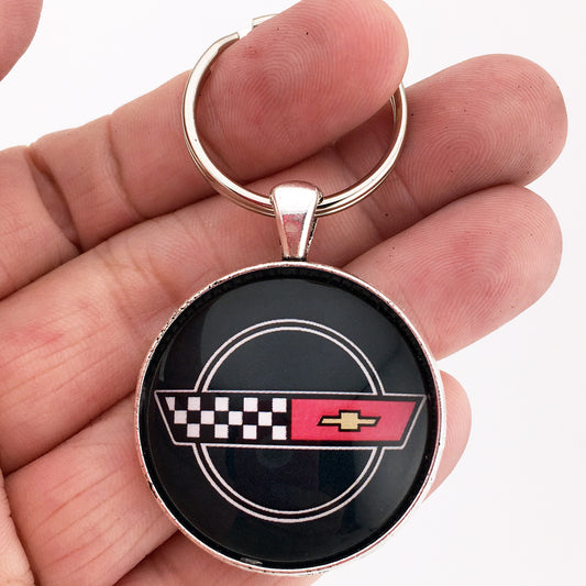 Vintage 1991-1996 Chevrolet Corvette Black C4 Emblem  1.2" Keychain