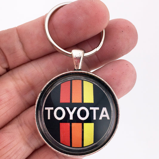 Vintage Toyota Orange Tri Stripe Logo Emblem Badge 1.2" Keychain