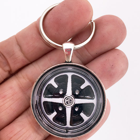 Vintage MG MGB Rally Wheel 1.2" Diameter Keychain