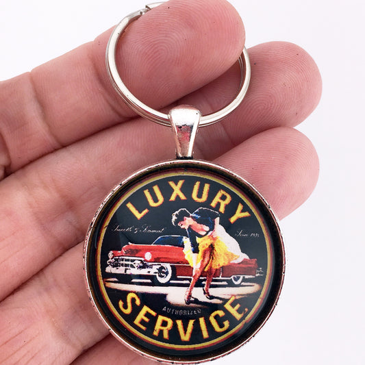 Vintage Cadillac Luxury Service Sign 1.2" Keychain