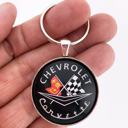 Vintage 1950's Chevrolet Corvette C1 Racing Flag Emblem Badge Logo 1.2" Keychain