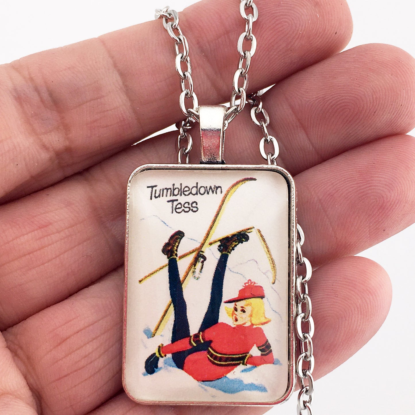 Vintage Old Maid Whitman Card Game Tumbledown Tess 1" x 1.25" 24" Necklace Chain