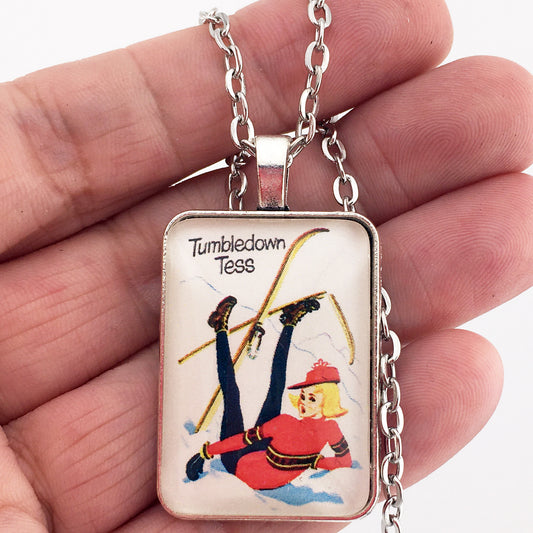Vintage Old Maid Whitman Card Game Tumbledown Tess 1" x 1.25" 24" Necklace Chain