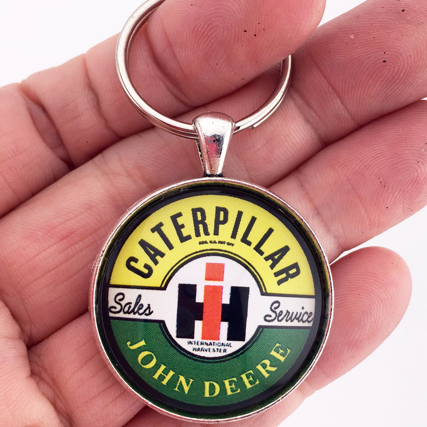 Vintage International Caterpillar John Deere Sign Emblem Badge Ornament Logo 1.2" Diameter Keychain